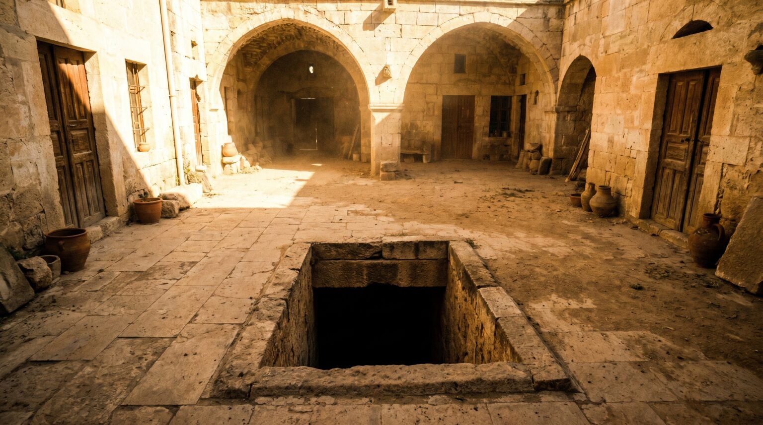 : A dusty surface courtyard hiding the entrance to the massive Derinkuyu Underground City