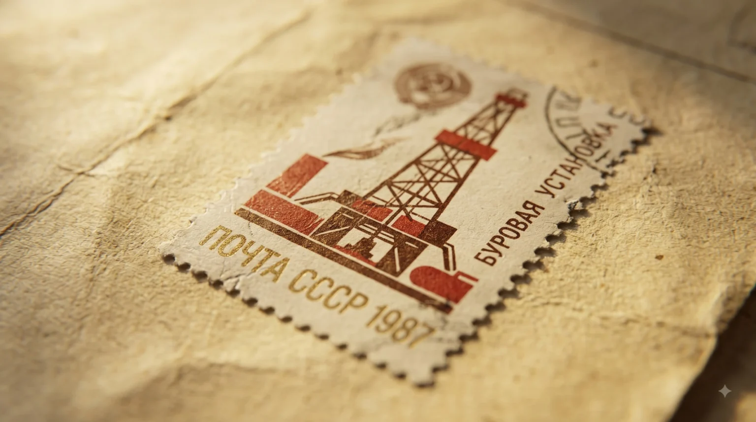 Vintage 1987 Soviet postage stamp commemorating the Borehole drilling project